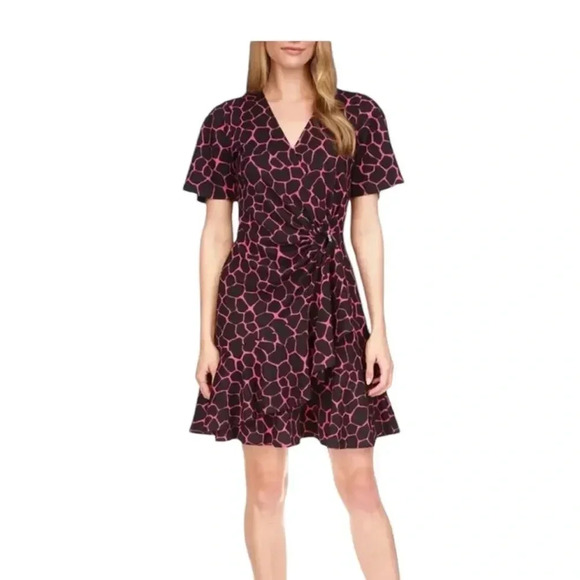 Michael Kors pink and black giraffe print flutter O ring dress size small - Picture 7 of 14